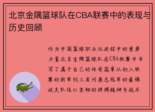 北京金隅篮球队在CBA联赛中的表现与历史回顾