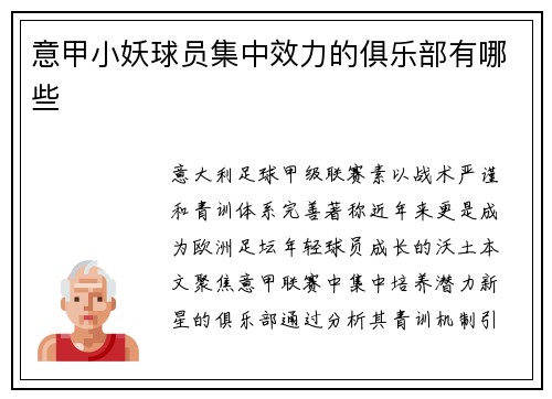 意甲小妖球员集中效力的俱乐部有哪些